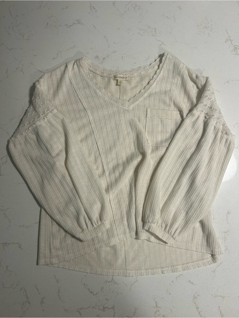 love on a hanger Cream V-Neck Lace-Trim Balloon Sleeve Blouse